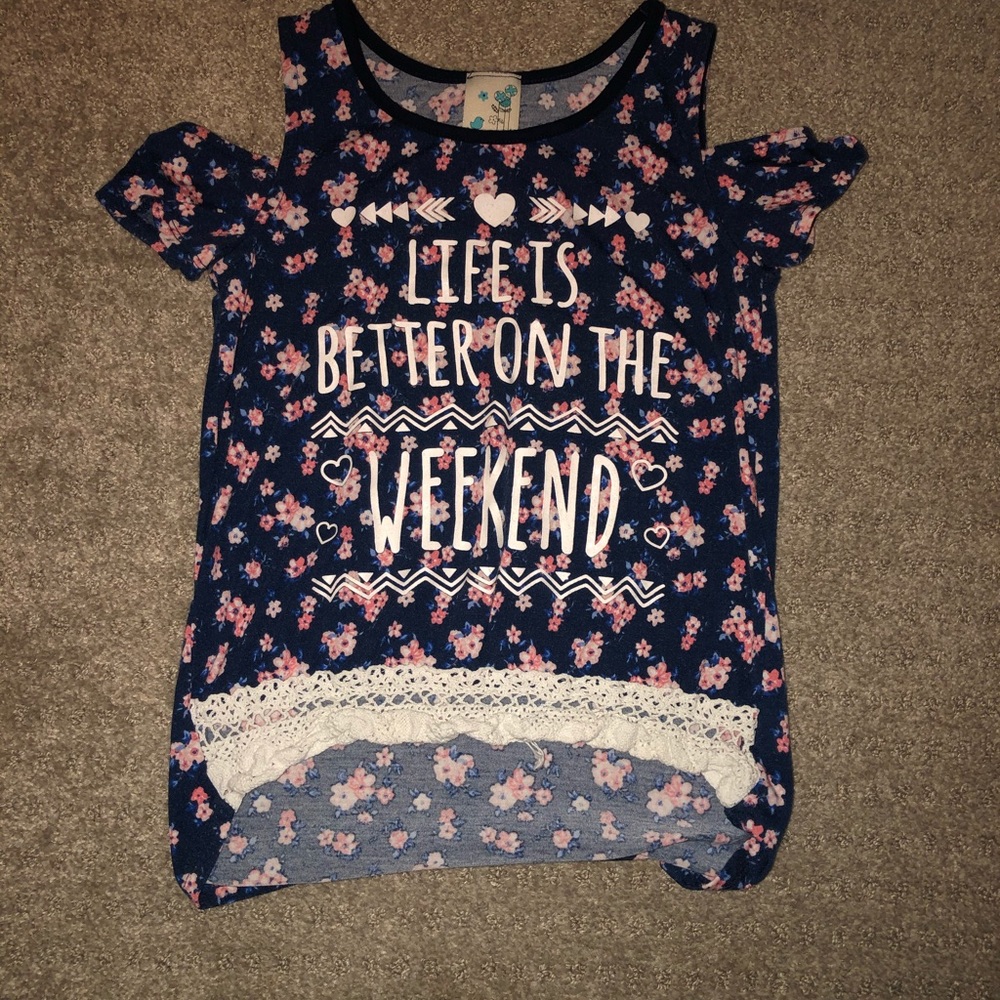 “life is better on the weekend” no shoulder shirt